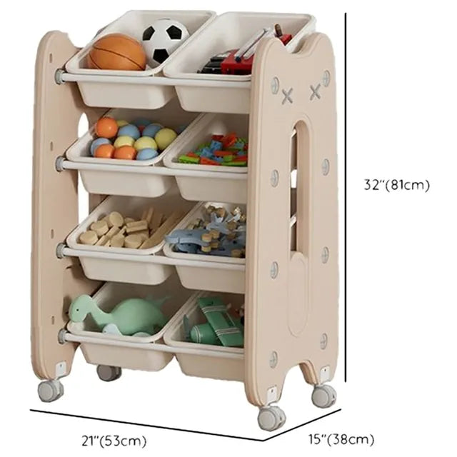 Little Angel Toys Organizer Cabinet With Bins & Wheels - Coffee/White