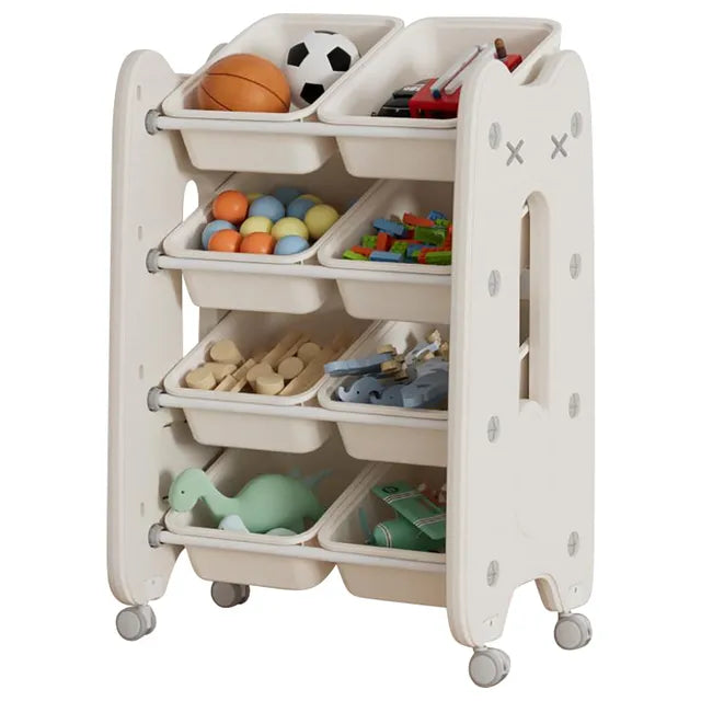 Little Angel Toys Organizer Cabinet With Bins & Wheels - Coffee/White