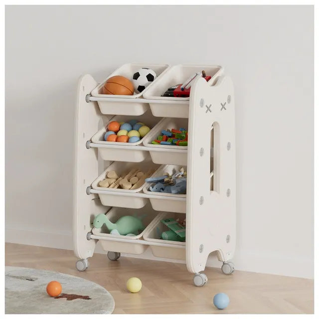 Little Angel Toys Organizer Cabinet With Bins & Wheels - Coffee/White