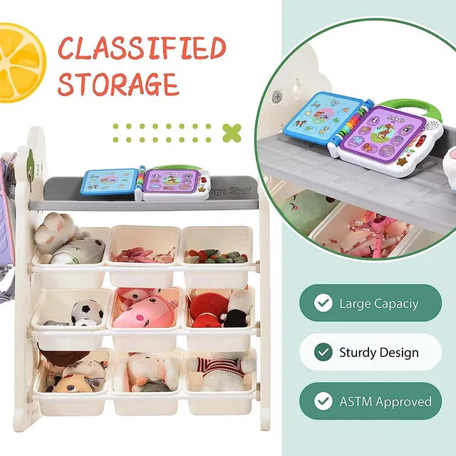 Little Angel Toys Organizer Cabinet With 9 Bins & Hook - Green/White