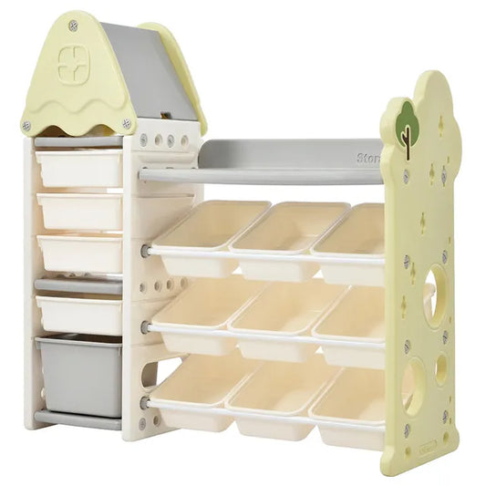 Little Angel Toys Organizer Cabinet With 14 Bins & Hook - Green/White