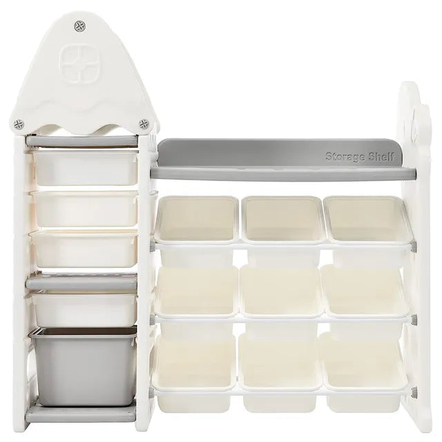 Little Angel Toys Organizer Cabinet With 14 Bins & Hook - Green/White