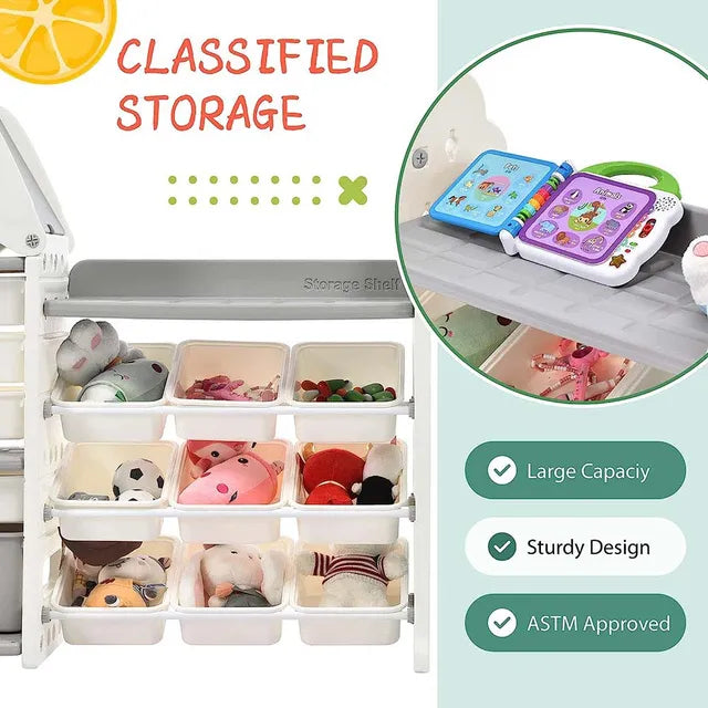 Little Angel Toys Organizer Cabinet With 14 Bins & Hook - Green/White