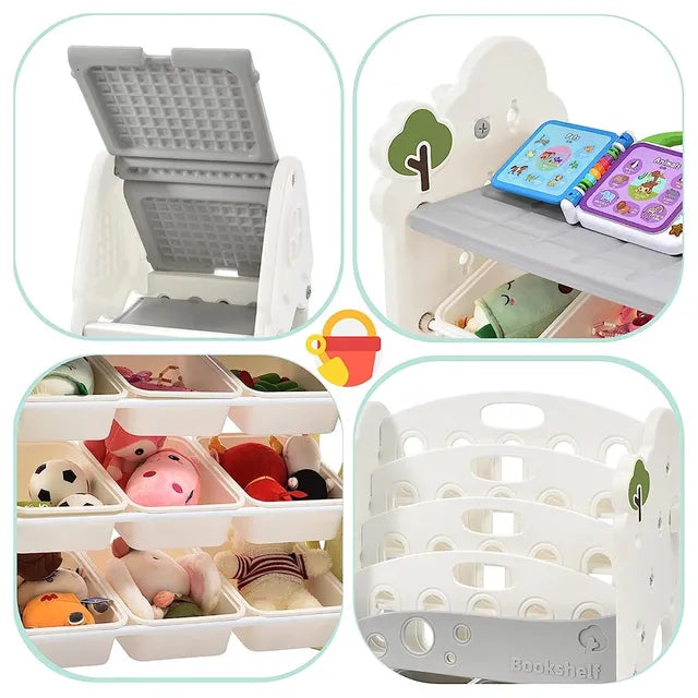 Little Angel Toys Organizer Cabinet With 14 Bins & Hook - Green/White