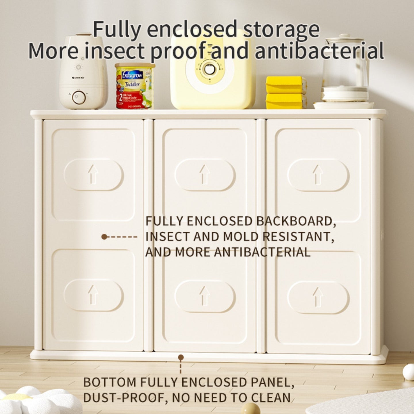 Baby Storage Rack Nursery Organizer Cabinet with Drawers and Large Shelves - Beige