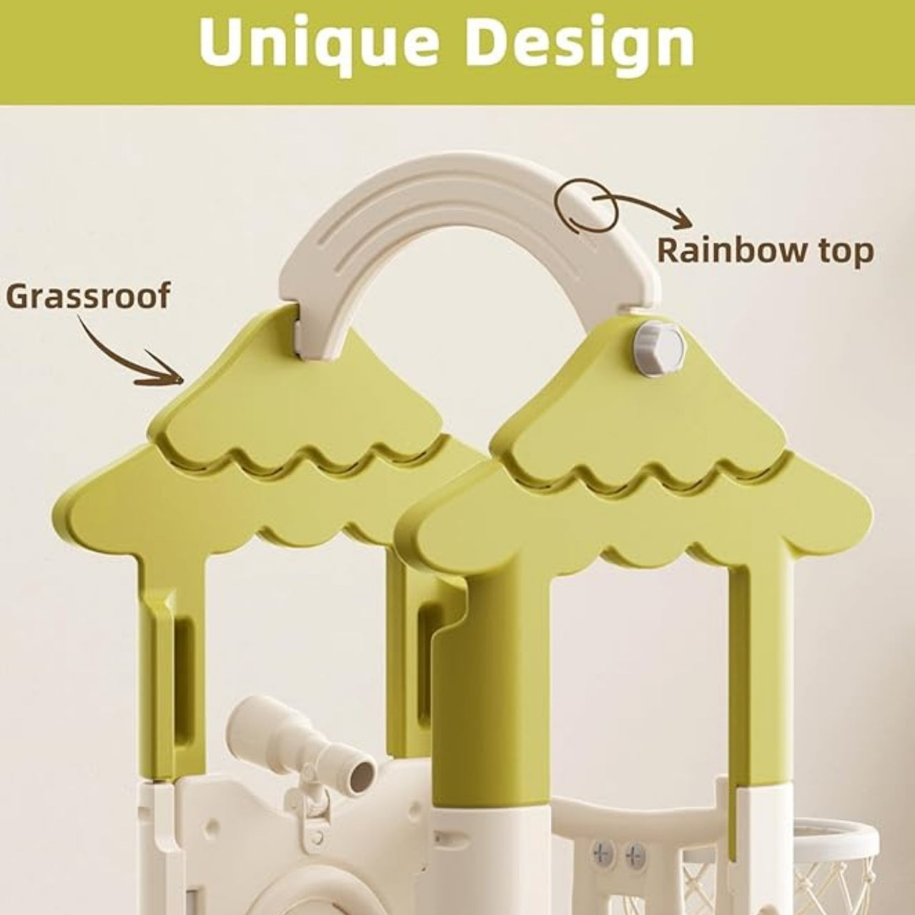 Little Angel Kids Slide, Climber & Basketball Hoop - Coffee/Green