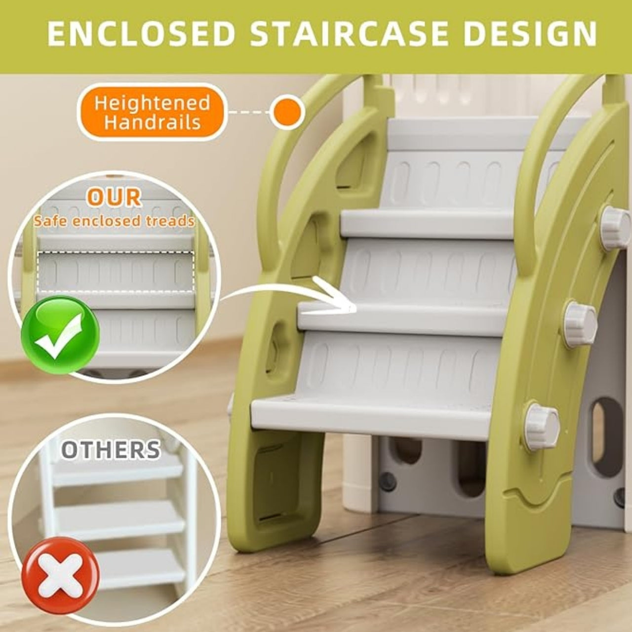 Little Angel Kids Slide, Climber & Basketball Hoop - Coffee/Green