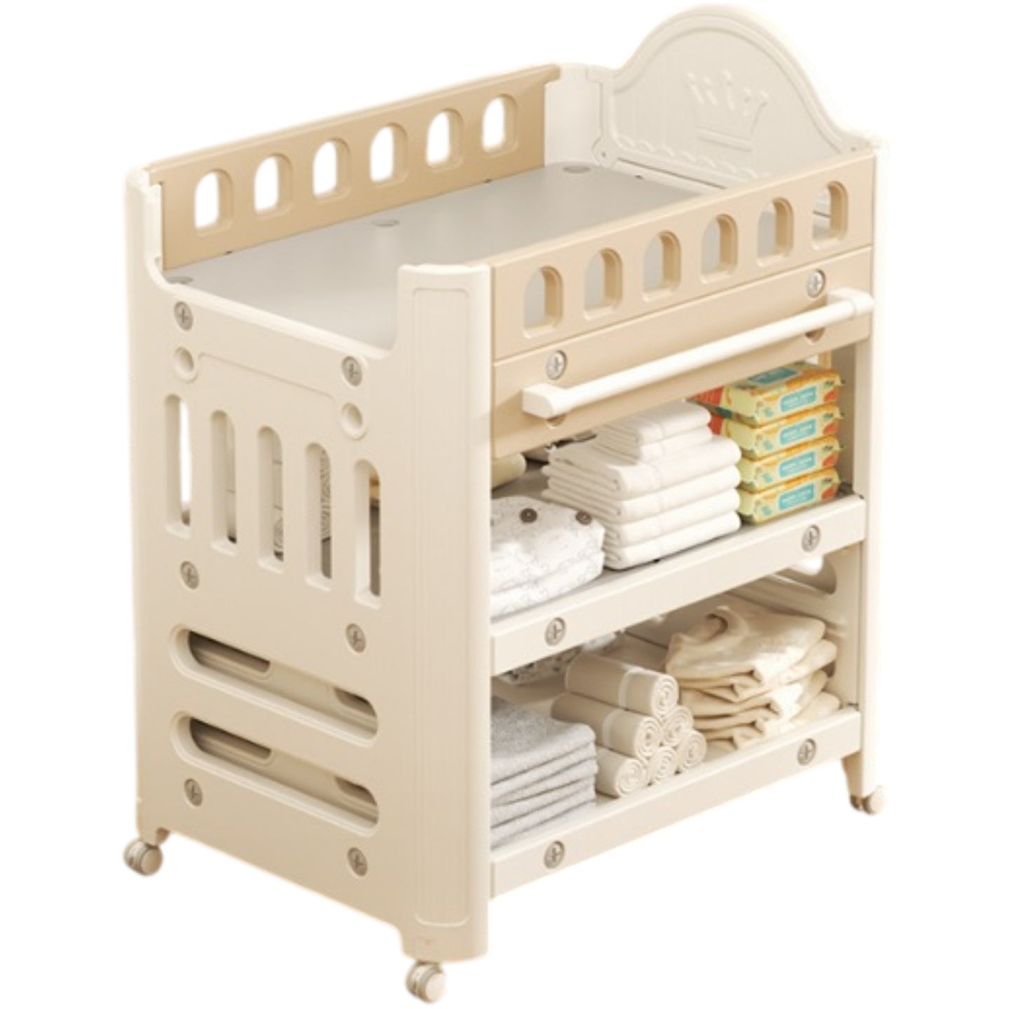 Baby Diaper Changing Table with Wheels Nursery Storage Organizer Drawers