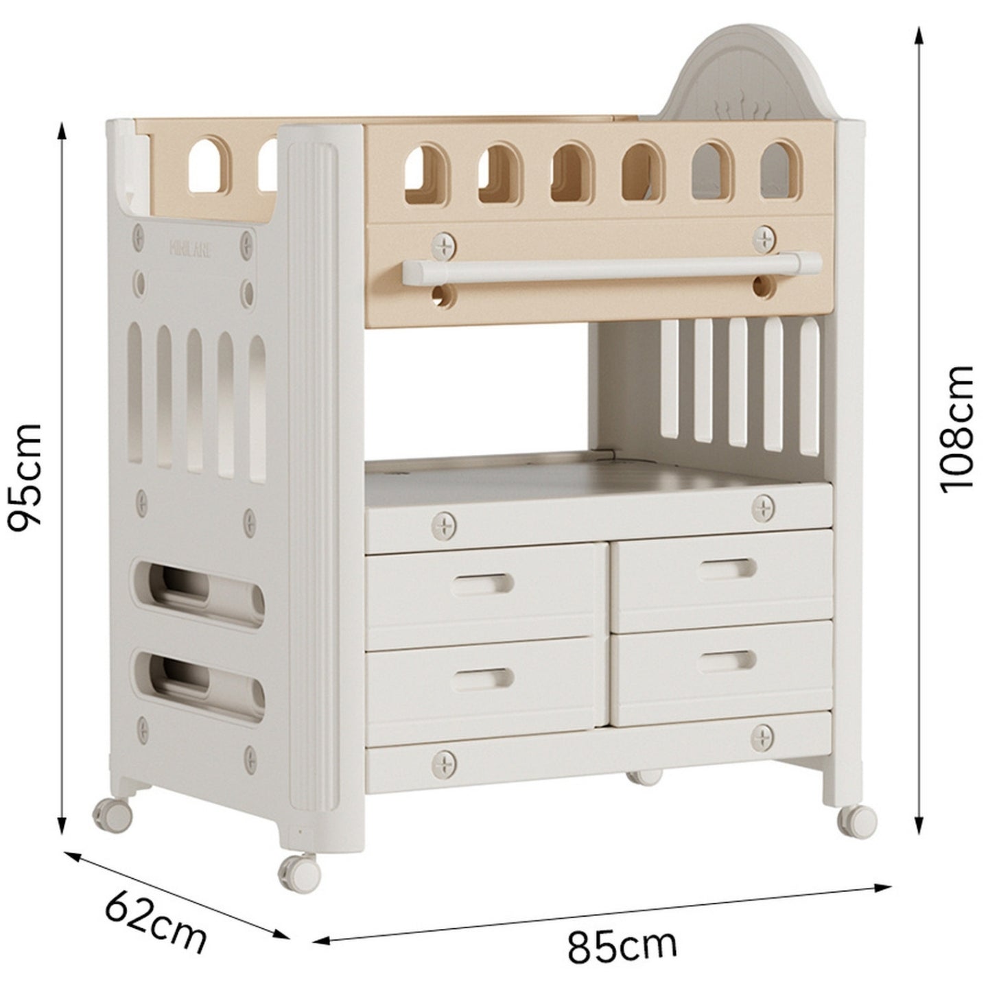 Baby Diaper Changing Table with Wheels Nursery Storage Organizer Drawers