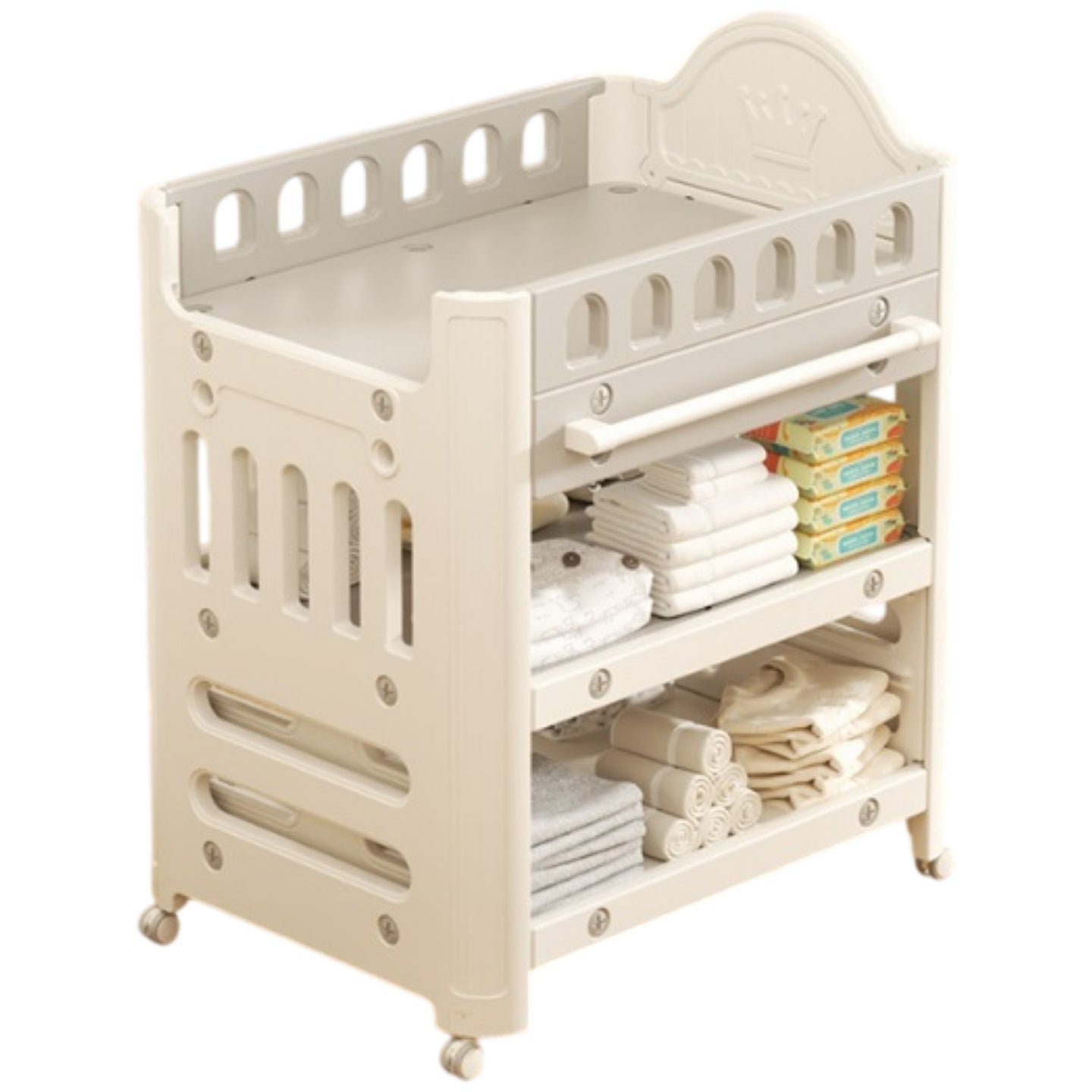Baby Diaper Changing Table with Wheels Nursery Storage Organizer Drawers