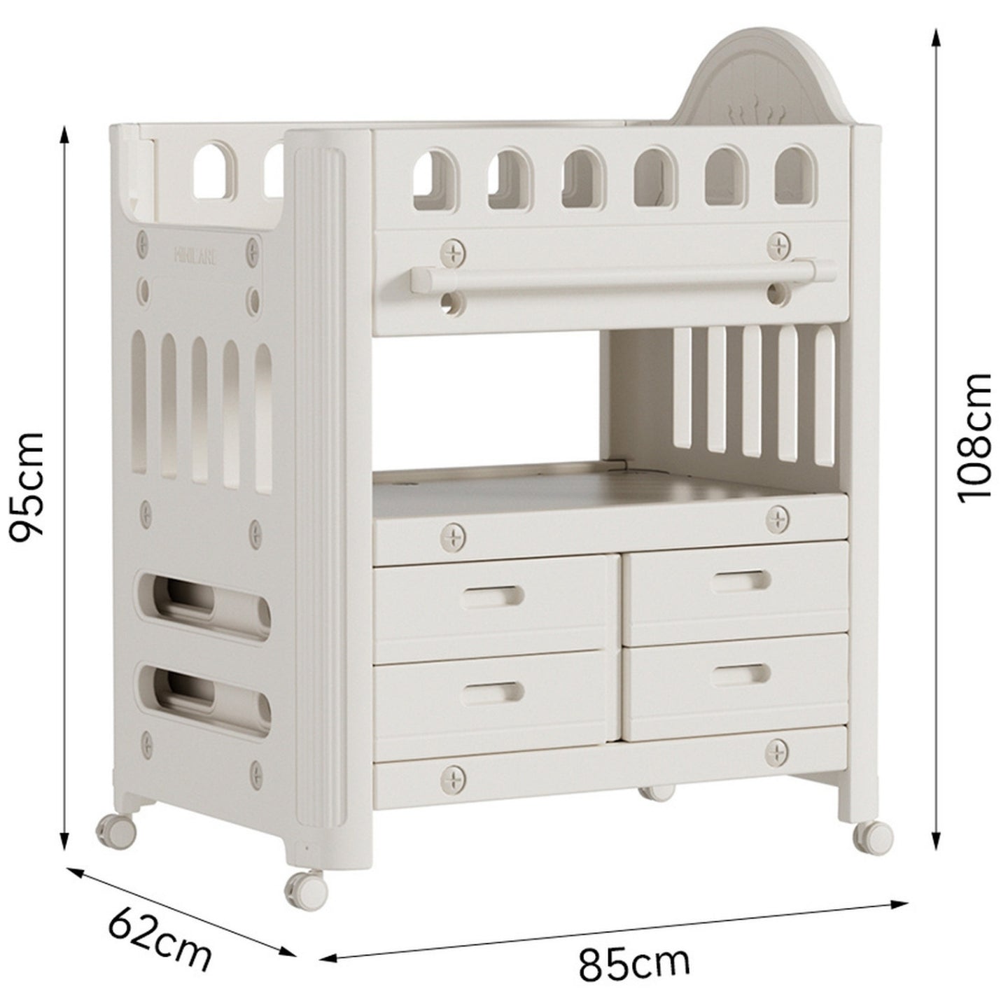 Baby Diaper Changing Table with Wheels Nursery Storage Organizer Drawers
