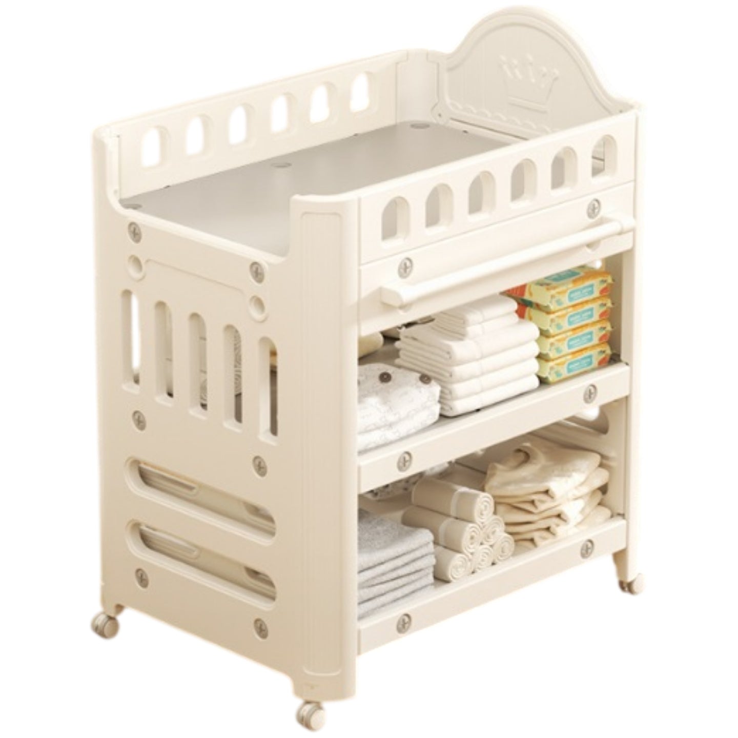 Baby Diaper Changing Table with Wheels Nursery Storage Organizer Drawers