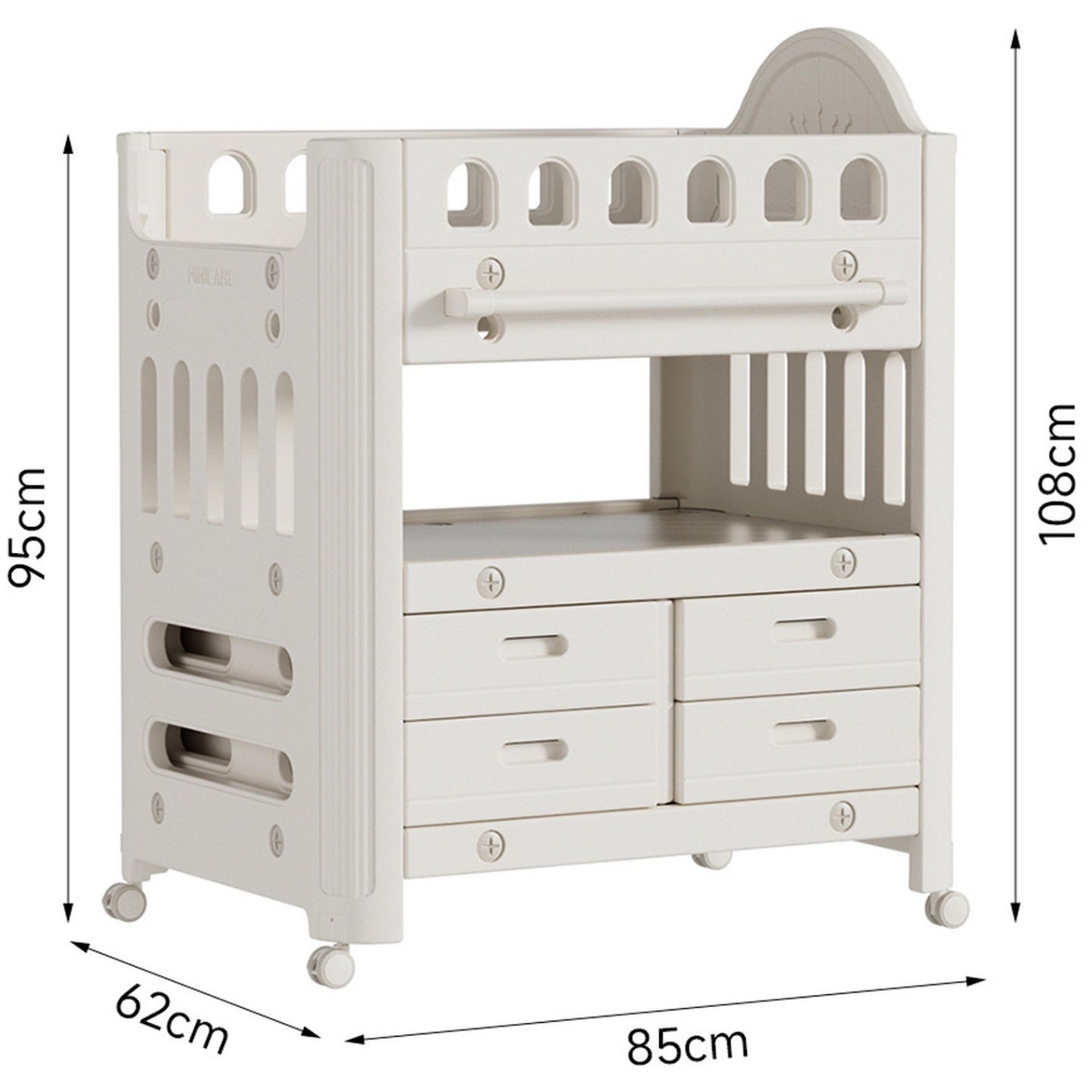 Baby Diaper Changing Table with Wheels Nursery Storage Organizer Drawers