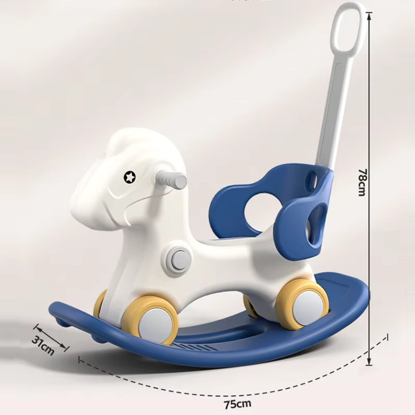 Baby Rocking Horse Ride On Toy for Kids with Handle and Backrest - Blue/Red