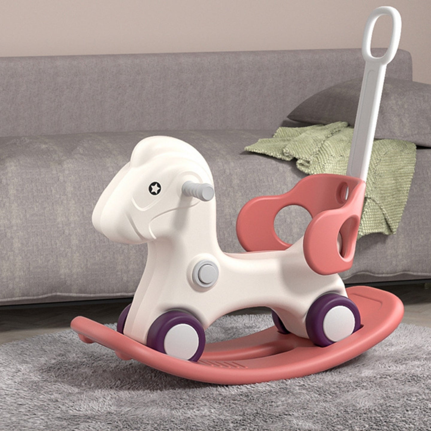 Baby Rocking Horse Ride On Toy for Kids with Handle and Backrest - Blue/Red
