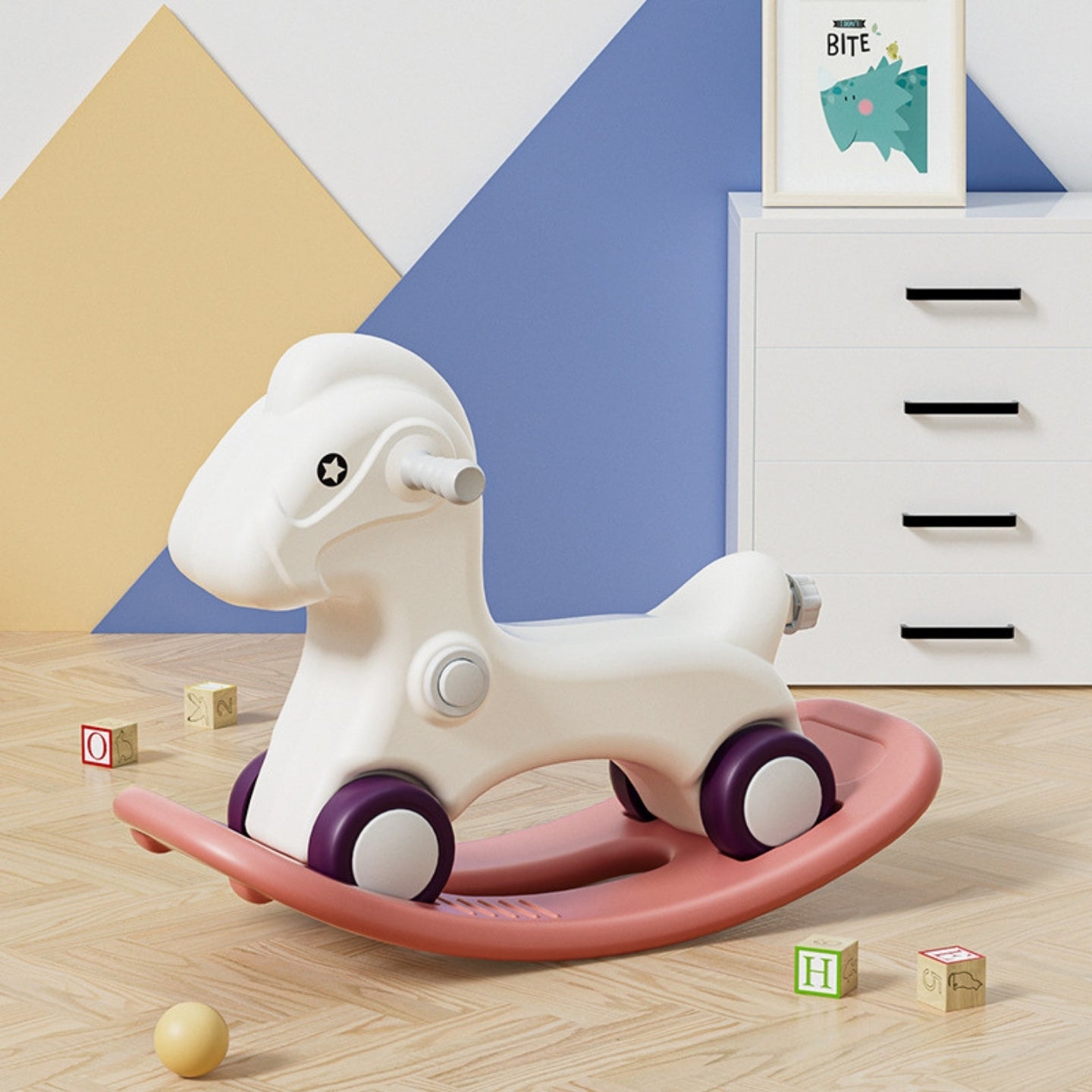 Baby Rocking Horse Ride On Toy for Kids with Handle and Backrest - Blue/Red