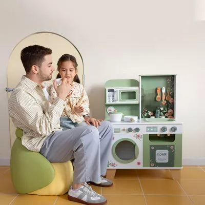 Little Angel - Kids Wooden Kitchen Pretend Play Set – Green Floral