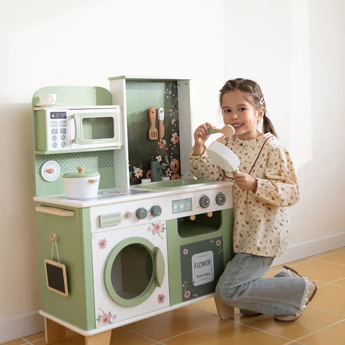 Little Angel - Kids Wooden Kitchen Pretend Play Set – Green Floral