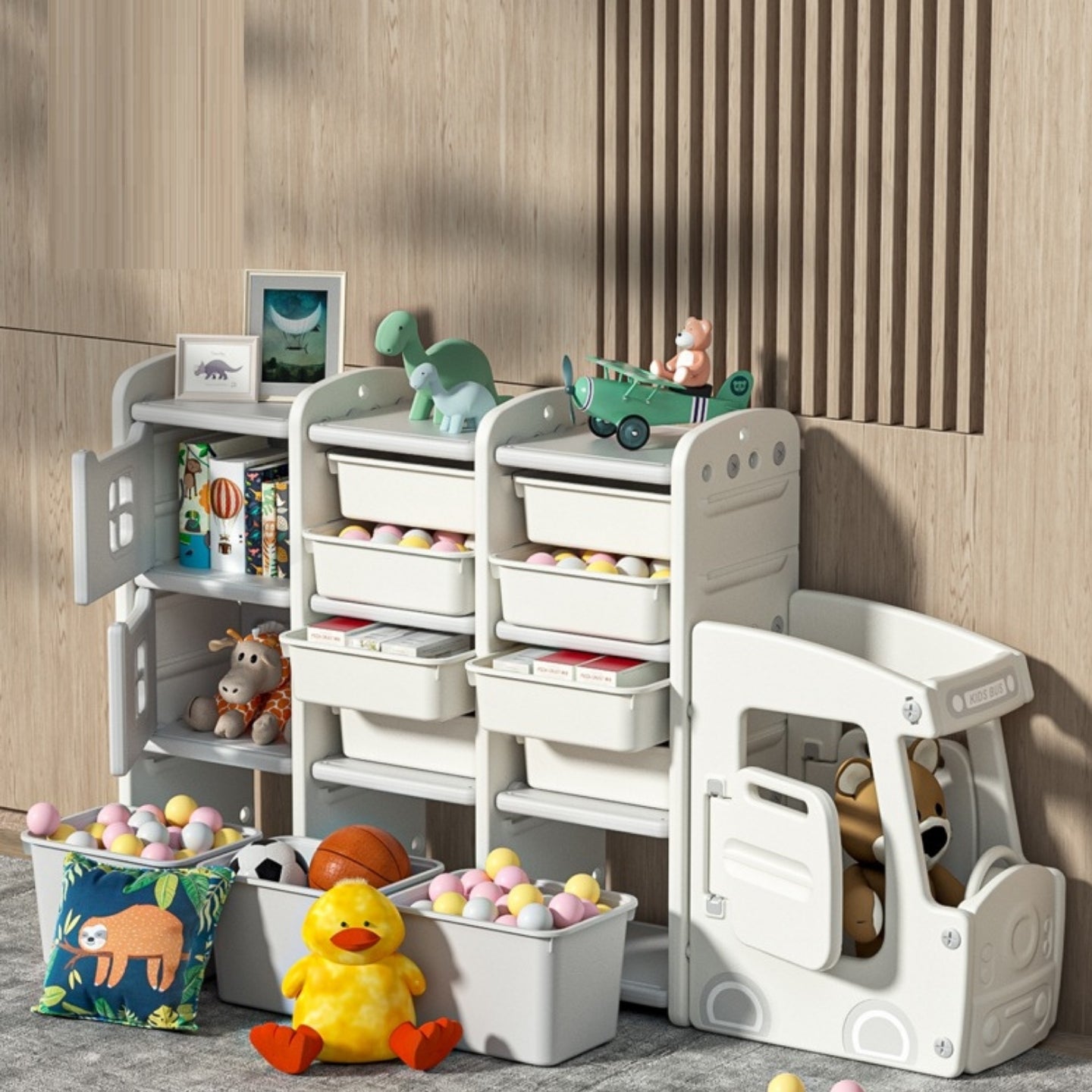 Kid Toys Organizer Nursery Storage Rack with Bins and Shelves - White