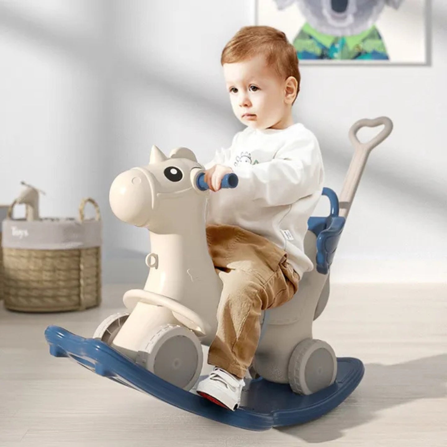 Baby Rocking Horse Ride On Toy for Kids with Handle and Backrest - Blue/Yellow