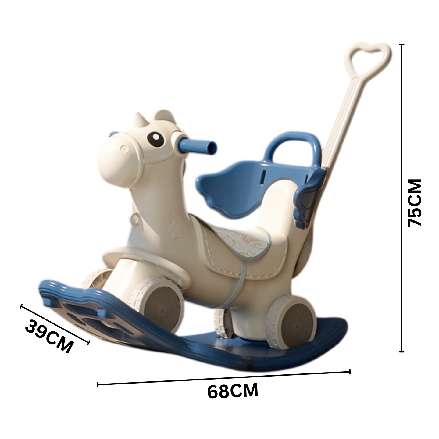 Baby Rocking Horse Ride On Toy for Kids with Handle and Backrest - Blue/Yellow
