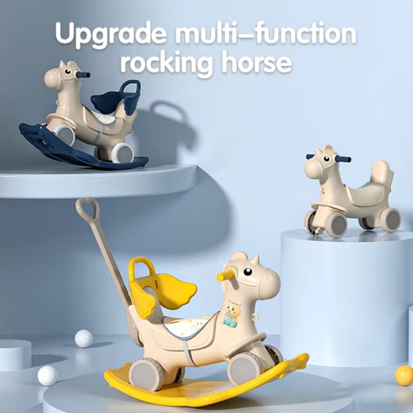 Baby Rocking Horse Ride On Toy for Kids with Handle and Backrest - Blue/Yellow