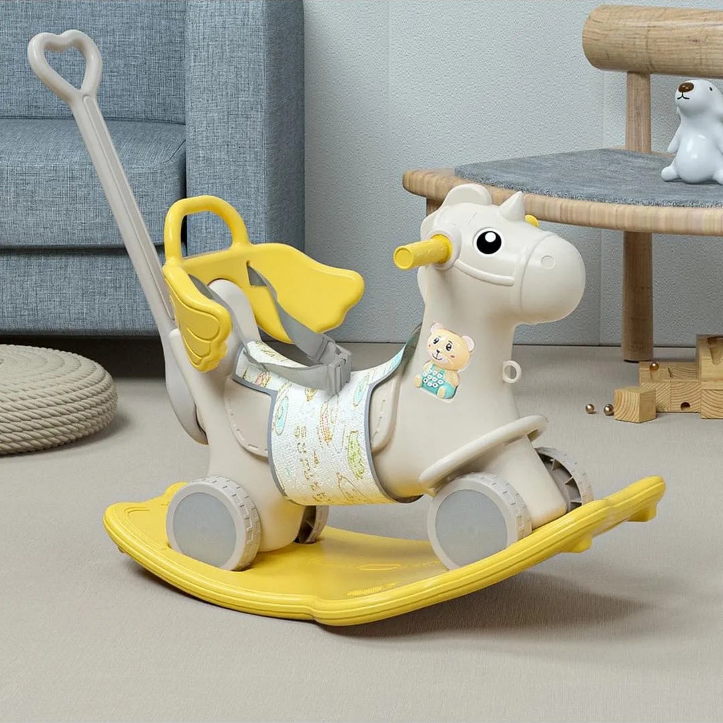 Baby Rocking Horse Ride On Toy for Kids with Handle and Backrest - Blue/Yellow