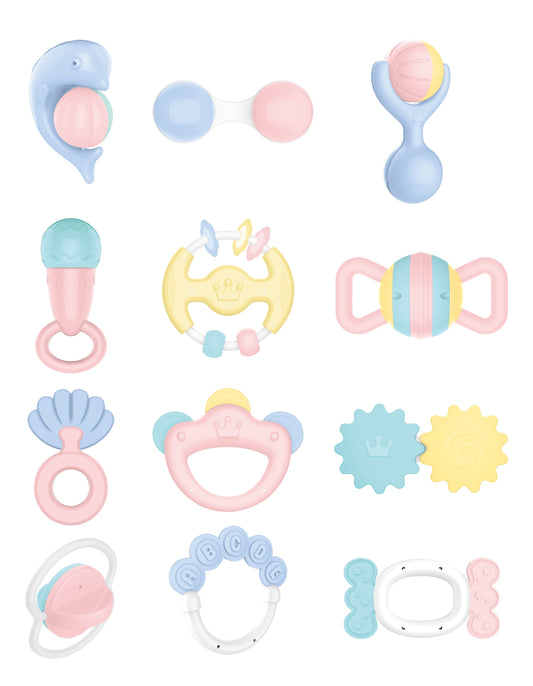 Huanger - Baby Rattles & Teether Sensory Toy Set - Multicolor