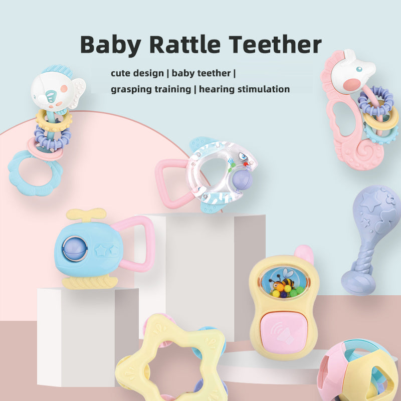 Huanger - Baby Rattles & Teether Sensory Toy Set - Multicolor