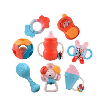 Huanger - Baby Rattles & Teether Sensory Set 8pcs - Multicolor