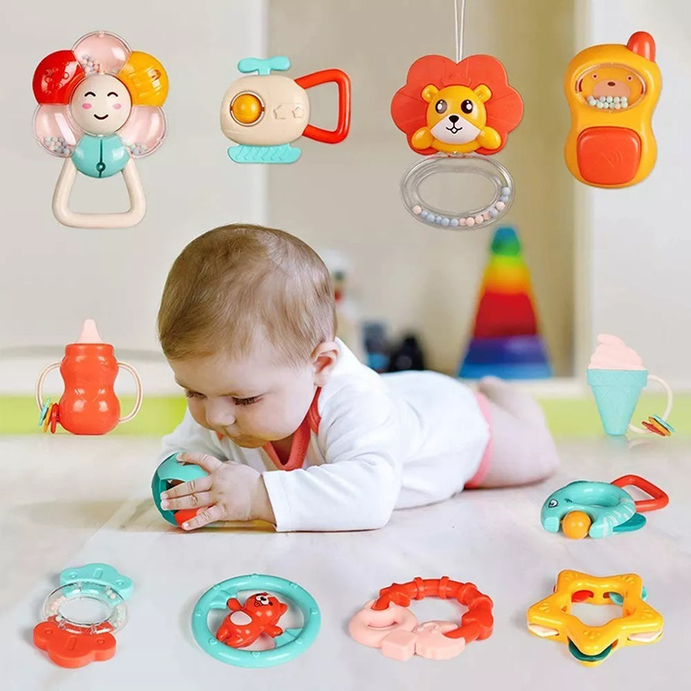 Huanger - Baby Rattles & Teether Sensory Set 8pcs - Multicolor