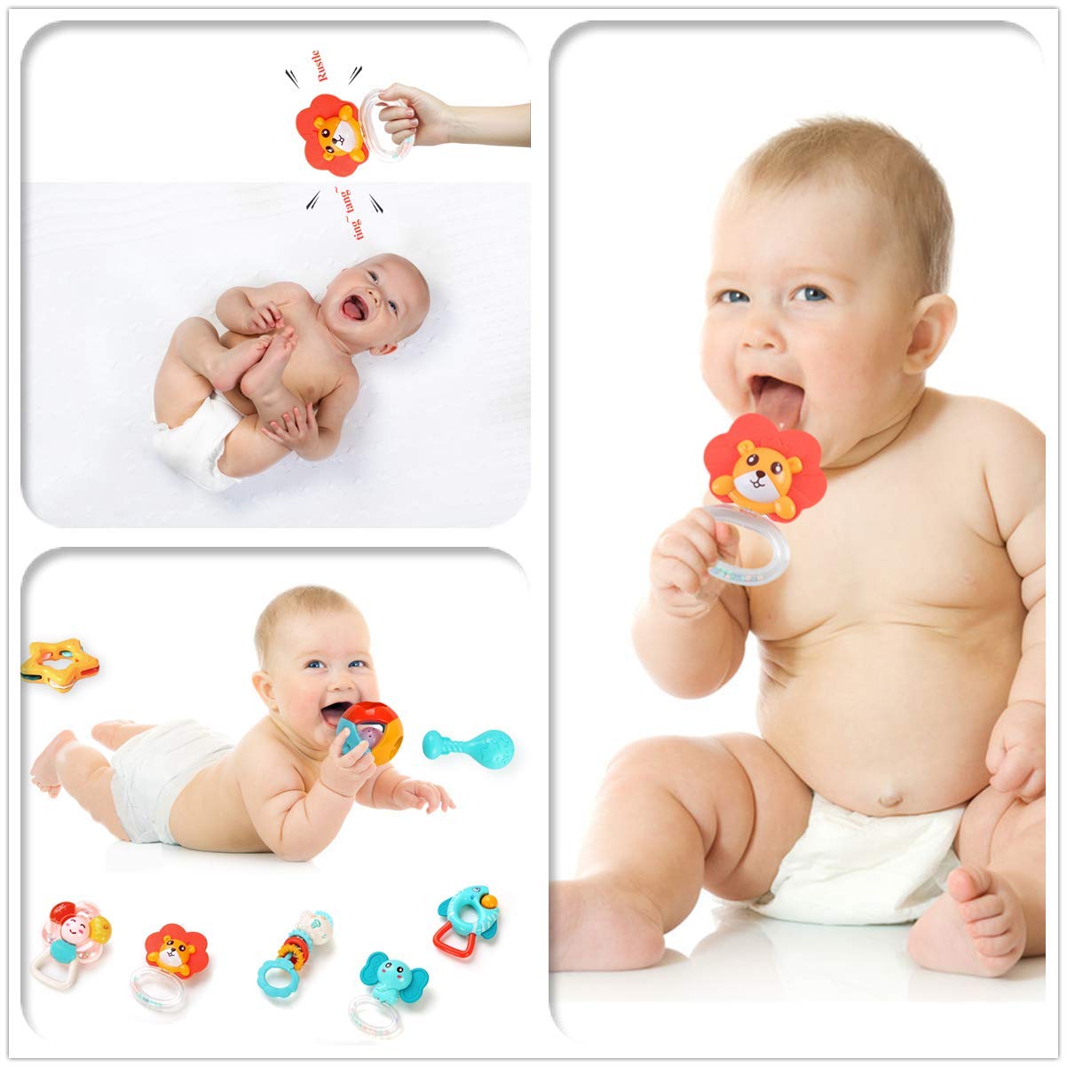 Huanger - Baby Rattles And Teether Toy Set For Newborns 7Pcs