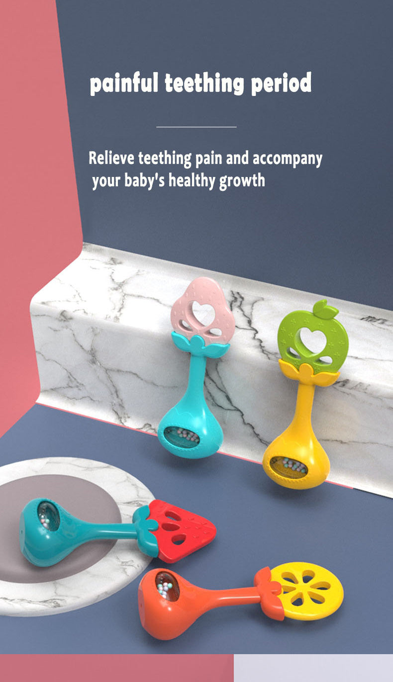 Baby Teether Apple for Babies – Soft Silicone Teething Toy with Rattle, Sensory Development for 3+ Month Old Babies