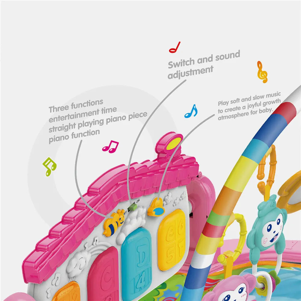 Huanger - Baby Playmat w/ Piano Music, 2-in-1 Hanging Toys and Mat