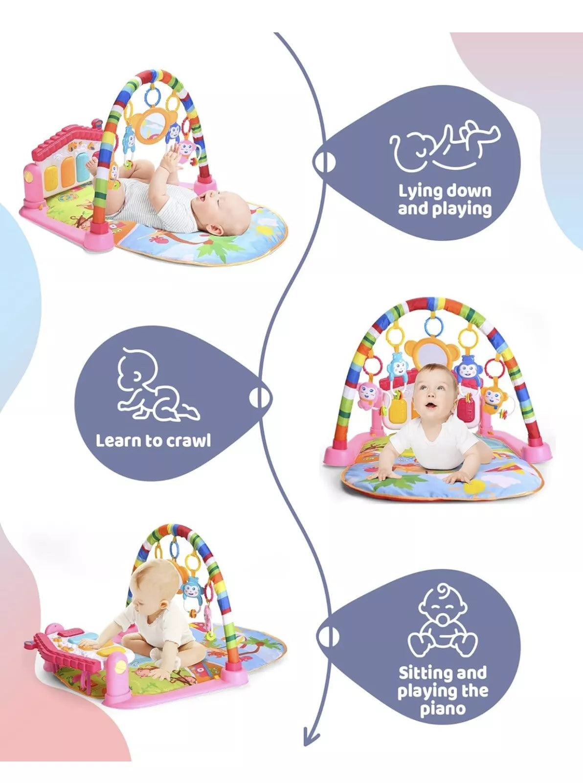 Huanger - Baby Playmat w/ Piano Music, 2-in-1 Hanging Toys and Mat