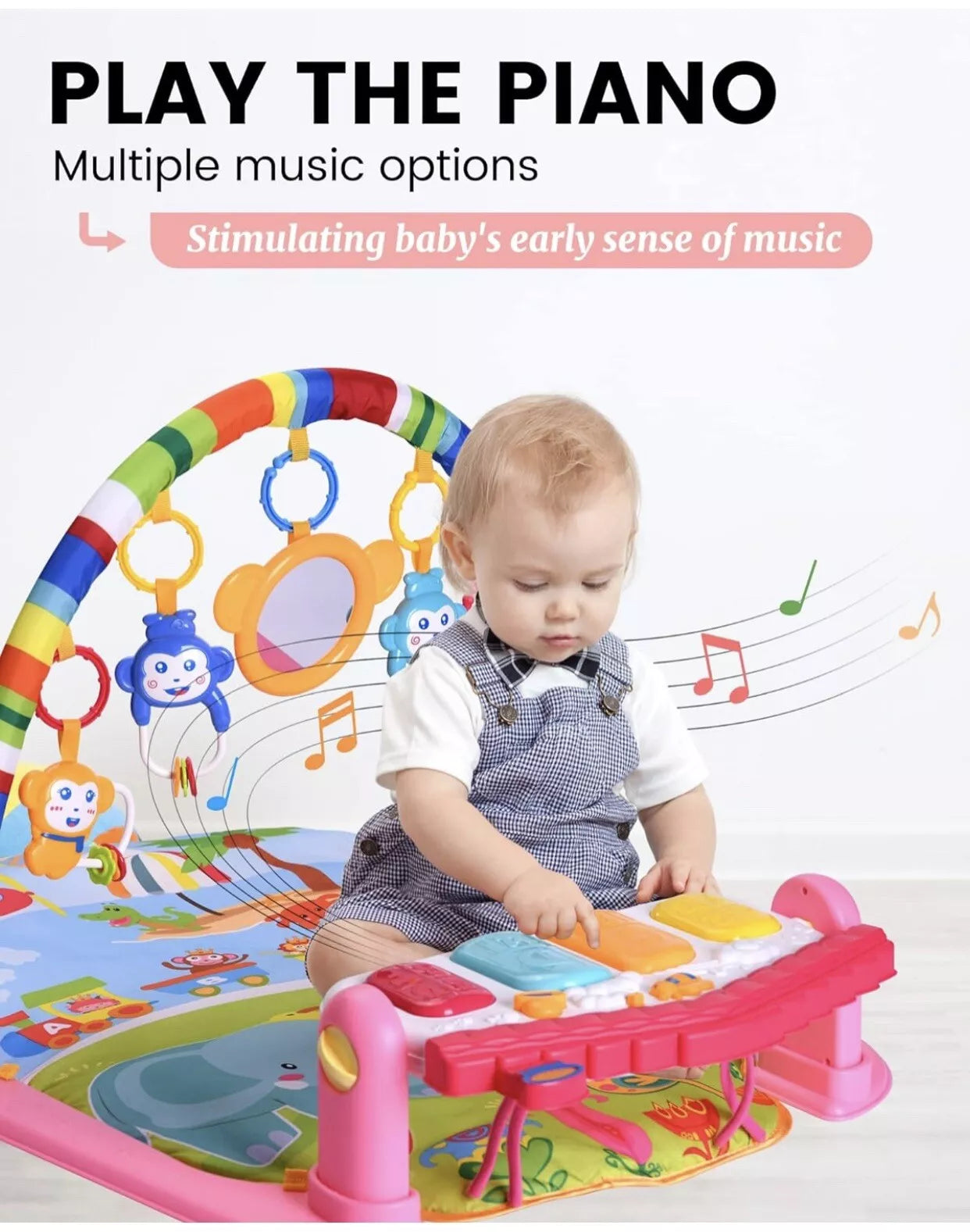 Huanger - Baby Playmat w/ Piano Music, 2-in-1 Hanging Toys and Mat