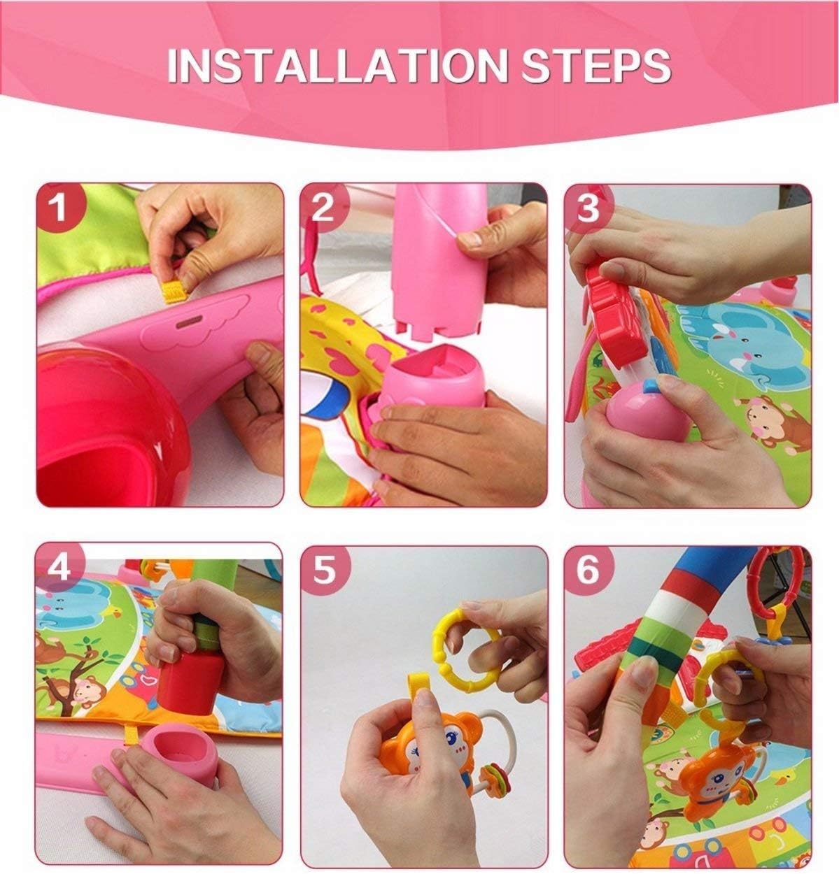 Huanger - Baby Playmat w/ Piano Music, 2-in-1 Hanging Toys and Mat