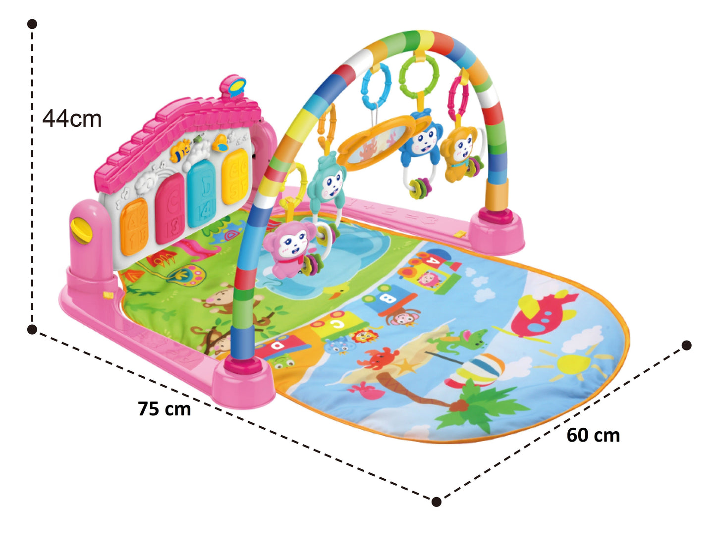 Huanger - Baby Playmat w/ Piano Music, 2-in-1 Hanging Toys and Mat