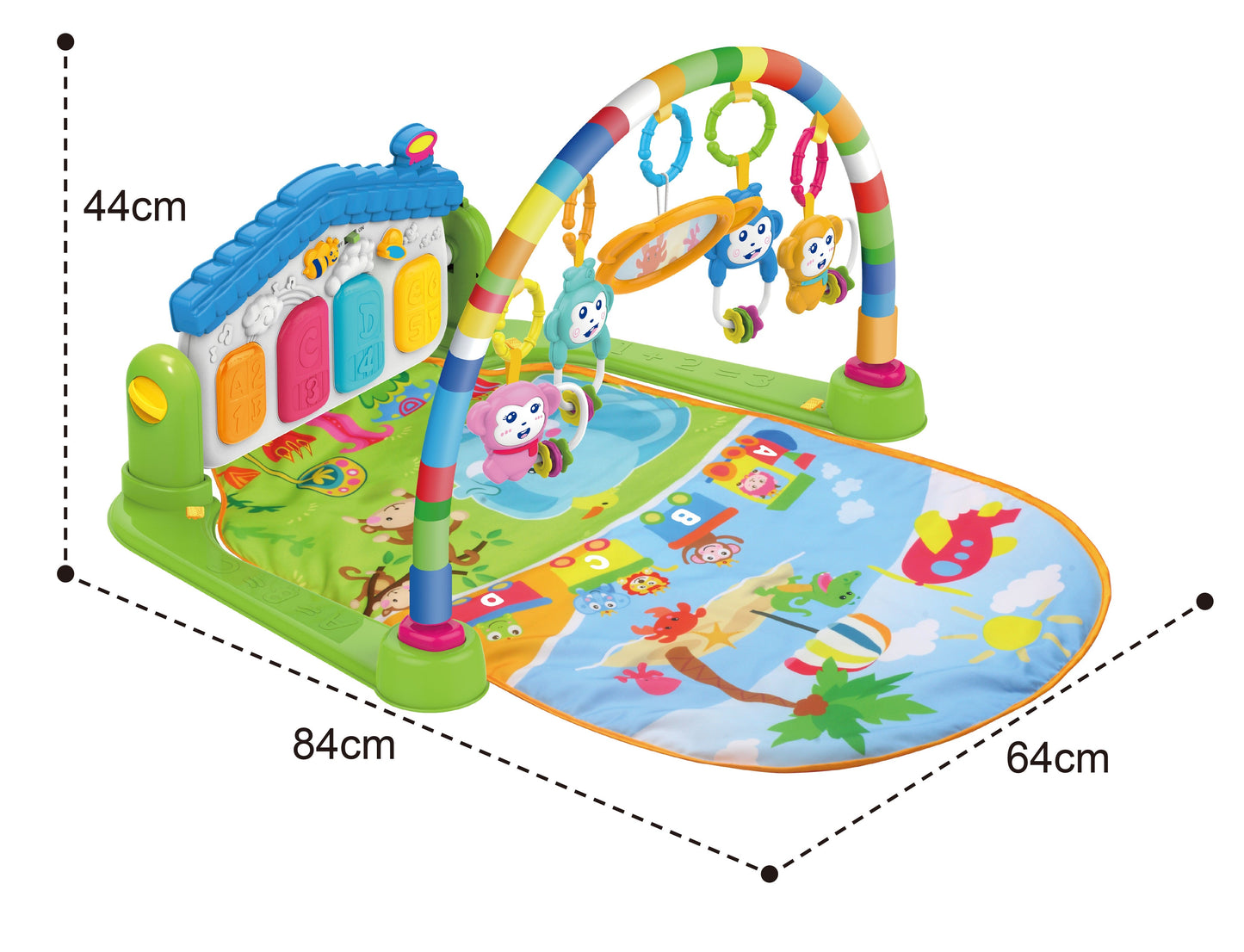 Baby Playmat w/ Piano Music, 2 in 1 Hanging Toys and Mat for Newborns and Infants, Soft Playmat for Early Learning, Pink