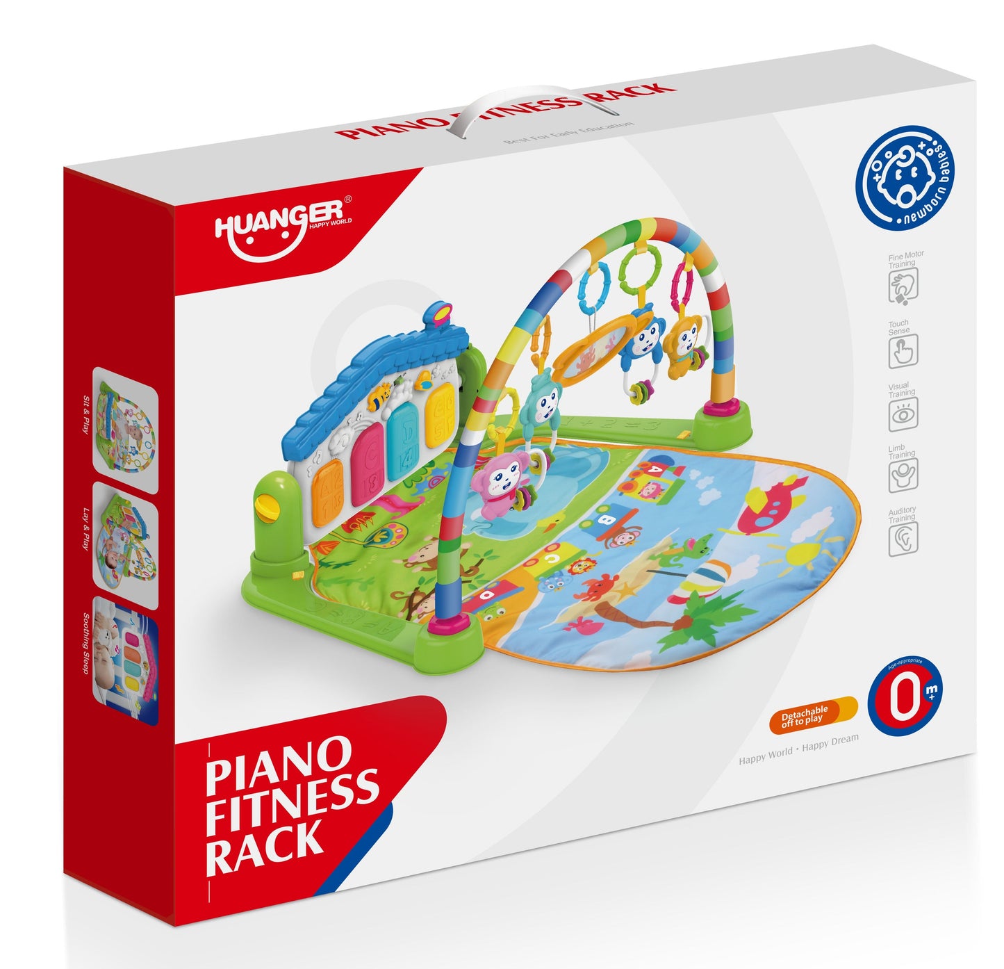 Baby Playmat w/ Piano Music, 2 in 1 Hanging Toys and Mat for Newborns and Infants, Soft Playmat for Early Learning, Pink