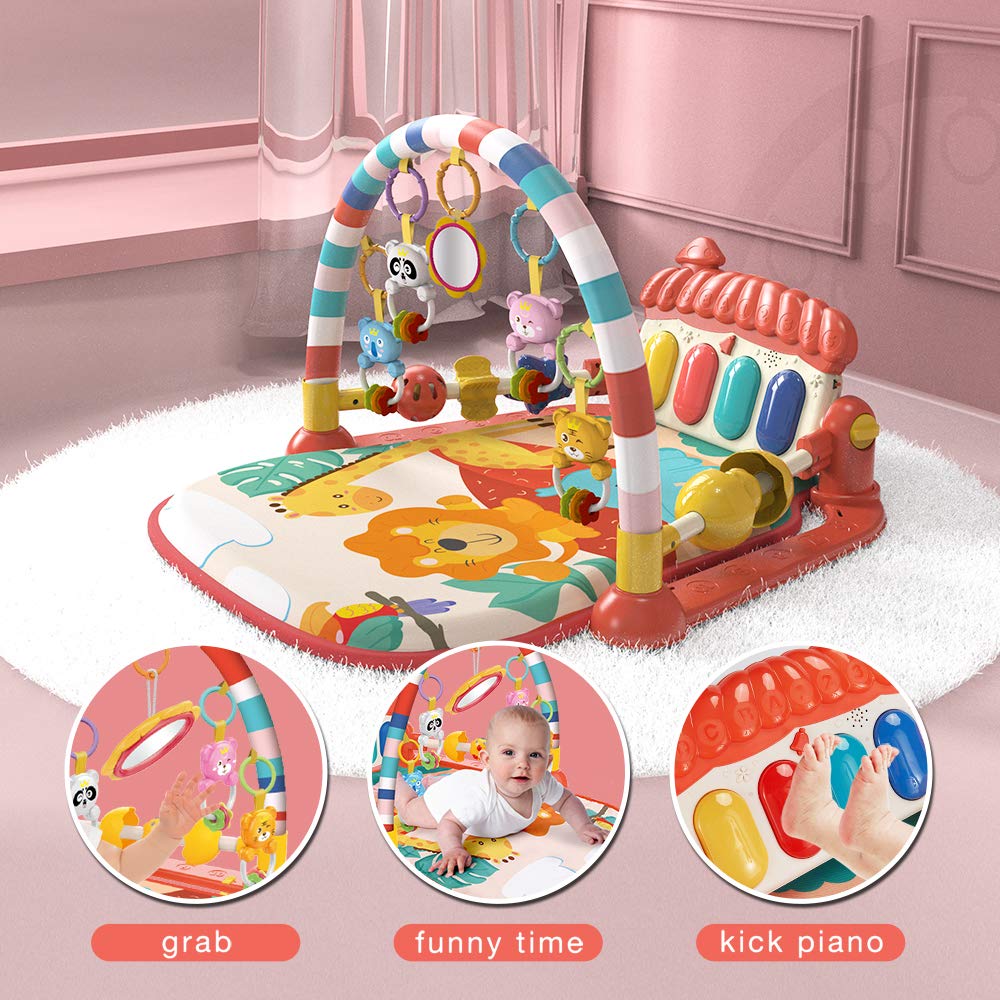 Huanger -Baby Play Gym Mat & Learning Walker With Music - Multicolor