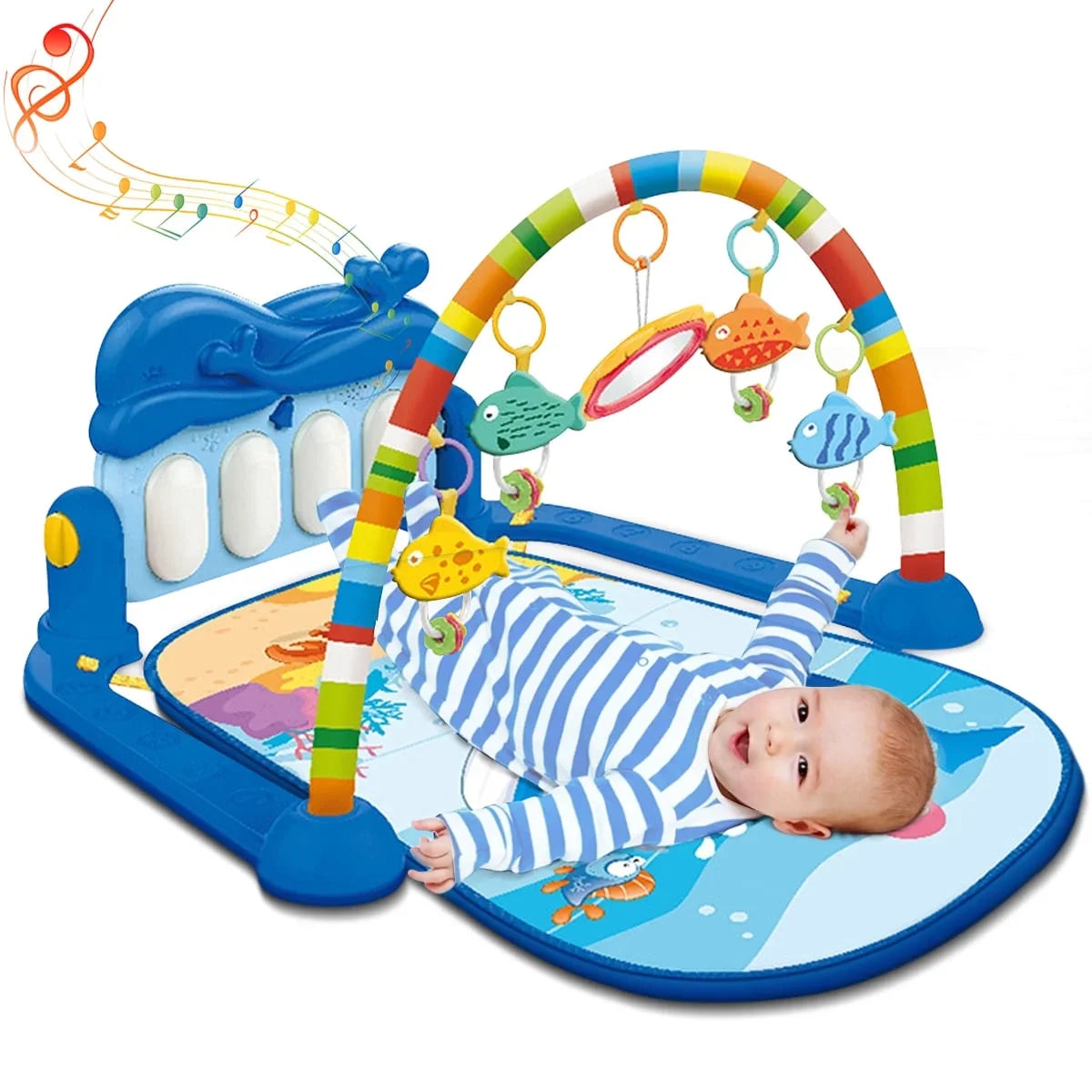 Huanger -Baby Play Gym Mat & Learning Walker With Music - Multicolor