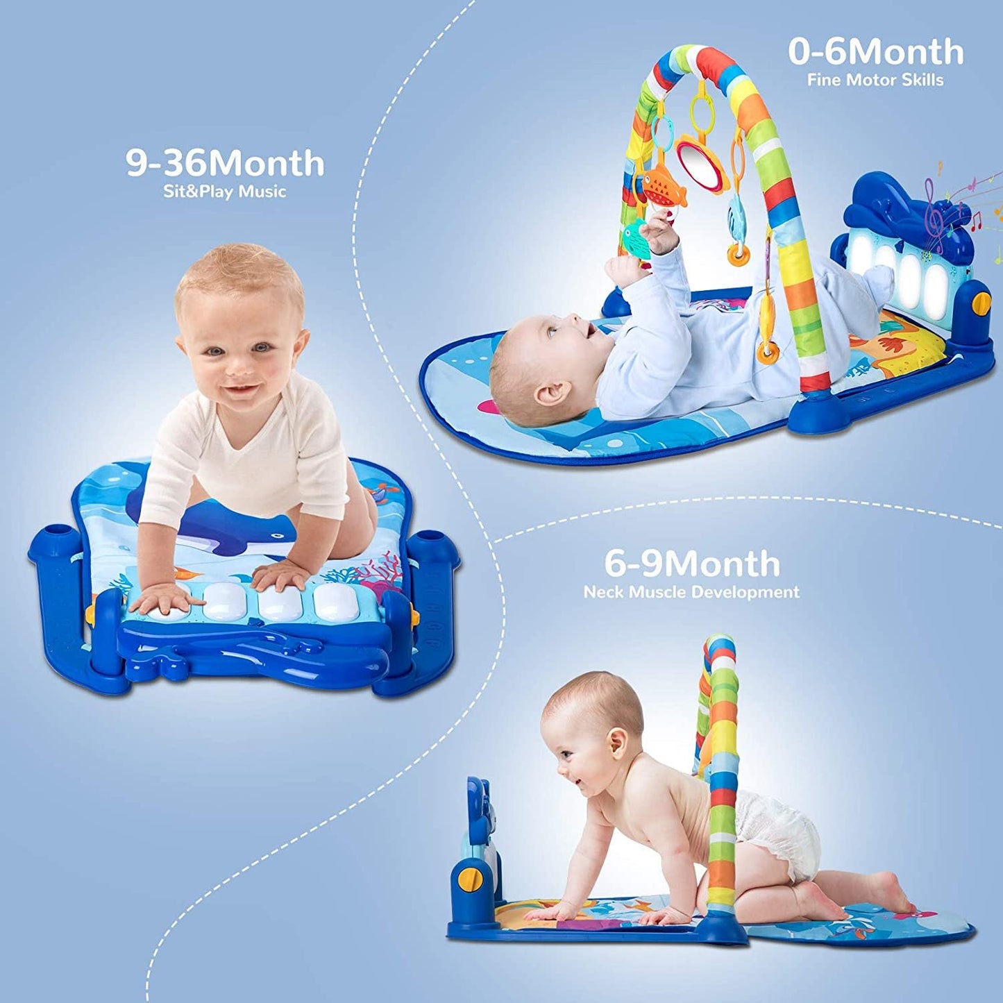 Huanger -Baby Play Gym Mat & Learning Walker With Music - Multicolor