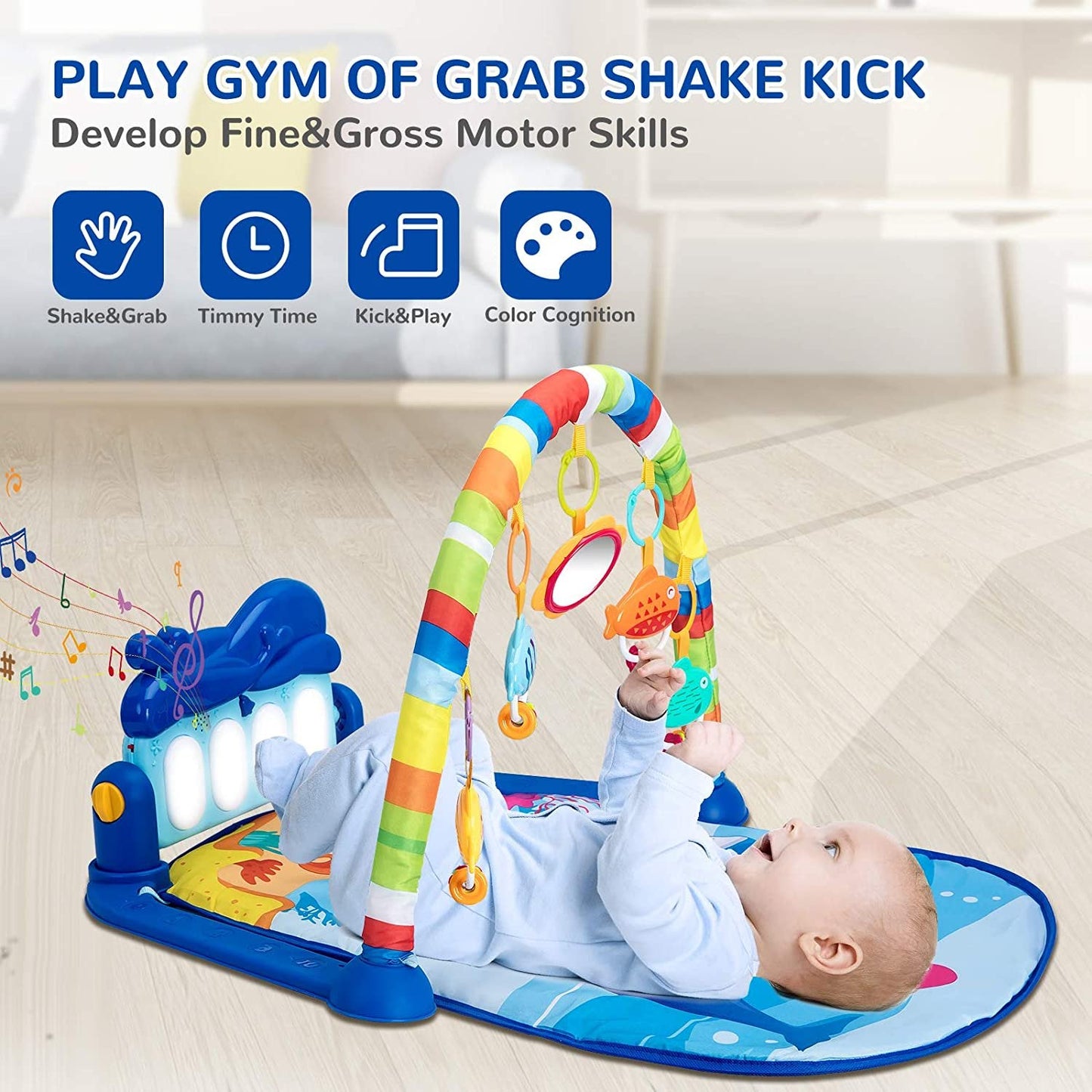 Huanger -Baby Play Gym Mat & Learning Walker With Music - Multicolor