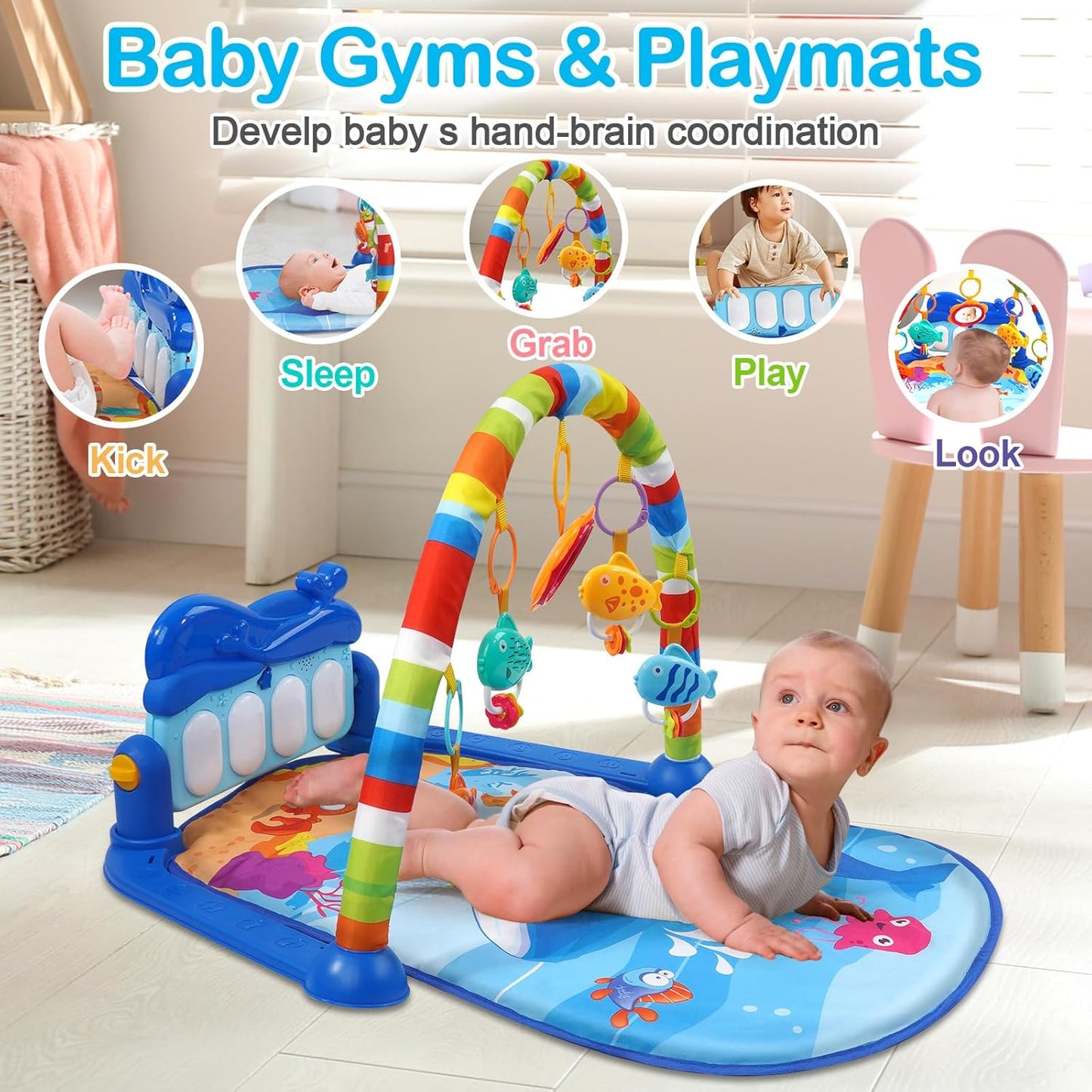 Huanger -Baby Play Gym Mat & Learning Walker With Music - Multicolor