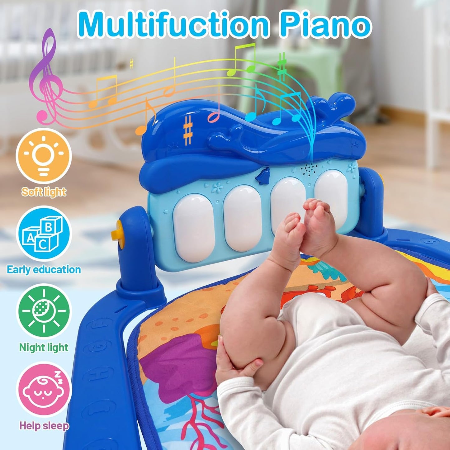 Huanger -Baby Play Gym Mat & Learning Walker With Music - Multicolor