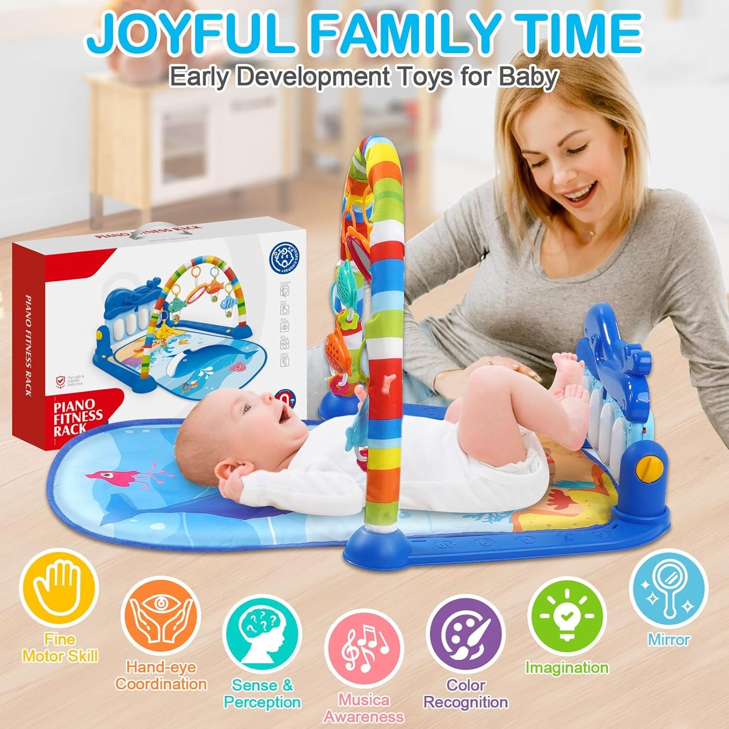 Huanger -Baby Play Gym Mat & Learning Walker With Music - Multicolor