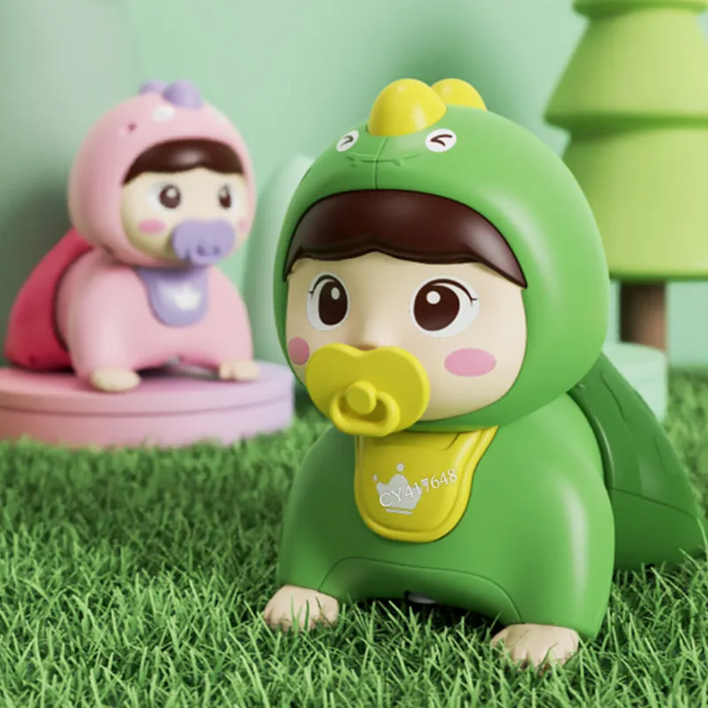 Huanger - Baby Crawling Doll Toy With Music & Lights - Green/Pink