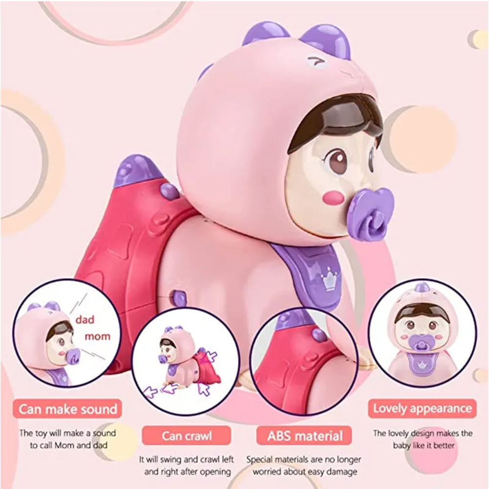Huanger - Baby Crawling Doll Toy With Music & Lights - Green/Pink