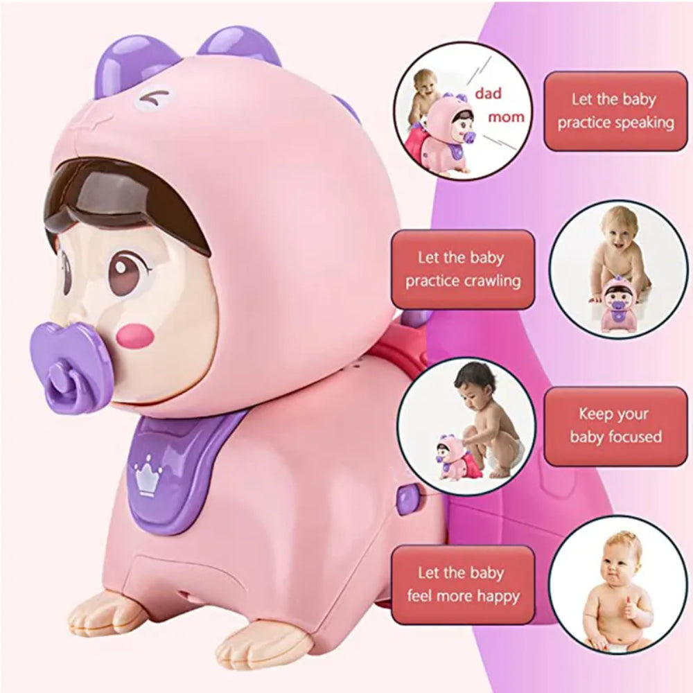 Huanger - Baby Crawling Doll Toy With Music & Lights - Green/Pink